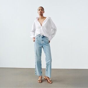 Zara High Rise Z1975 Straight Leg Jeans - Mid-Blue - Size 28 (US 6)